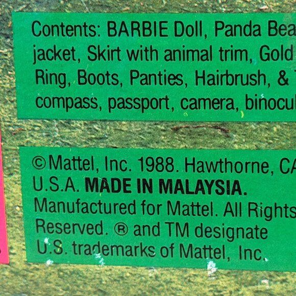 Barbie Animal Lovin Safari Doll Original Box 1988 NO PANDA - Picture 8 of 8